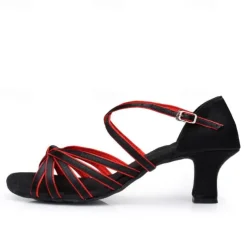 Women's Gold Satin Strappy Dance Shoes, Open-Toe Ballroom Shoes for Latin and Salsa Dance Performances