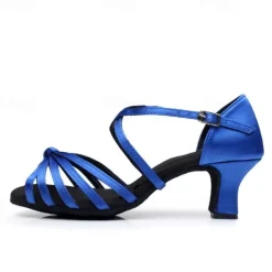 Women's Gold Satin Strappy Dance Shoes, Open-Toe Ballroom Shoes for Latin and Salsa Dance Performances