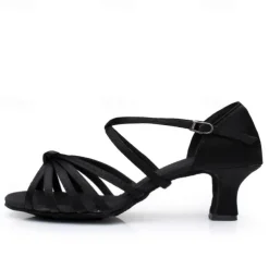 Women's Gold Satin Strappy Dance Shoes, Open-Toe Ballroom Shoes for Latin and Salsa Dance Performances