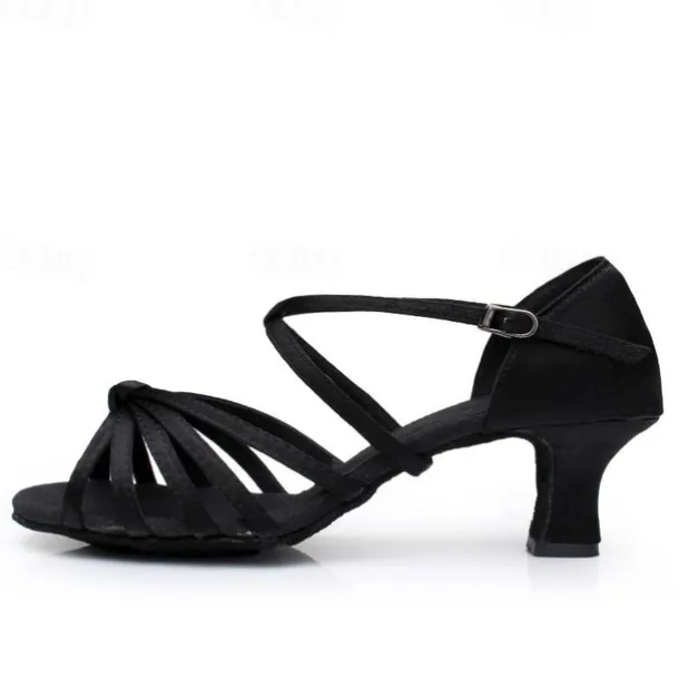 Women's Gold Satin Strappy Dance Shoes, Open-Toe Ballroom Shoes for Latin and Salsa Dance Performances