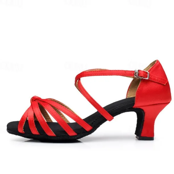 Women's Gold Satin Strappy Dance Shoes, Open-Toe Ballroom Shoes for Latin and Salsa Dance Performances