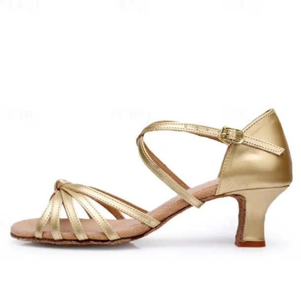 Women's Gold Satin Strappy Dance Shoes, Open-Toe Ballroom Shoes for Latin and Salsa Dance Performances