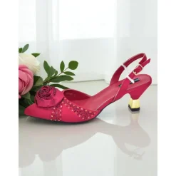 Women's Gold Slingback Heels and Matching Clutch Set - Satin Pointed Toe Shoes and Rhinestones for Formal Events and Elegant Parties