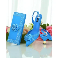 Women's Gold Slingback Heels and Matching Clutch Set - Satin Pointed Toe Shoes and Rhinestones for Formal Events and Elegant Parties