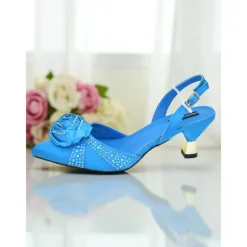 Women's Gold Slingback Heels and Matching Clutch Set - Satin Pointed Toe Shoes and Rhinestones for Formal Events and Elegant Parties