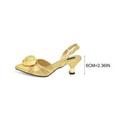 Women's Gold Slingback Heels and Matching Clutch Set - Satin Pointed Toe Shoes and Rhinestones for Formal Events and Elegant Parties