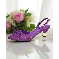 Women's Gold Slingback Heels and Matching Clutch Set - Satin Pointed Toe Shoes and Rhinestones for Formal Events and Elegant Parties