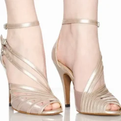 Women's Gold Strappy High Heel Dance Shoes with Ankle Straps - Elegant Ballroom or Latin Performance Footwear