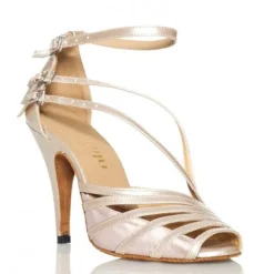Women's Gold Strappy High Heel Dance Shoes with Ankle Straps - Elegant Ballroom or Latin Performance Footwear