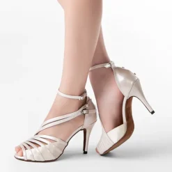 Women's Gold Strappy High Heel Dance Shoes with Ankle Straps - Elegant Ballroom or Latin Performance Footwear