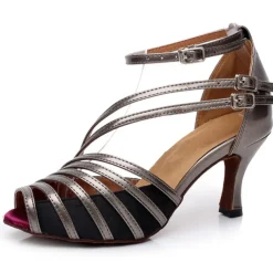 Women's Gold Strappy High Heel Dance Shoes with Ankle Straps - Elegant Ballroom or Latin Performance Footwear