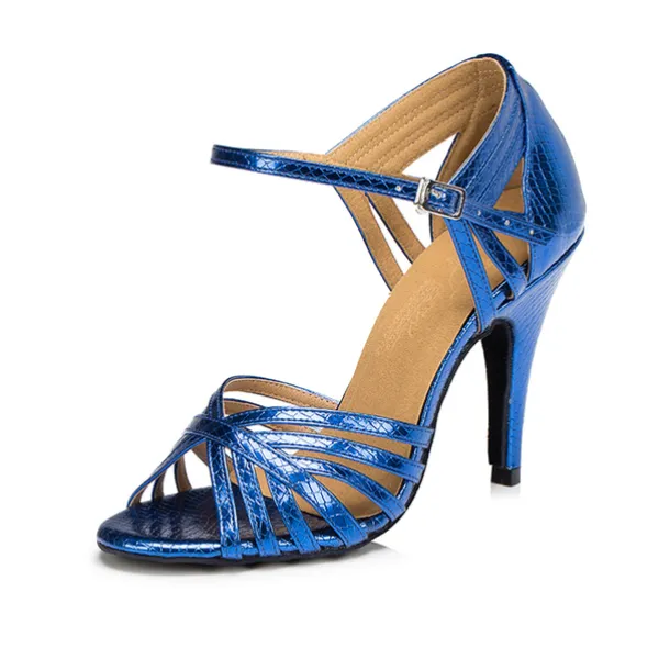 Women's Gold Strappy Latin Dance Shoes – Open-Toe High Heel Cuban Heel Sandals for Ballroom, Salsa, and Party Events