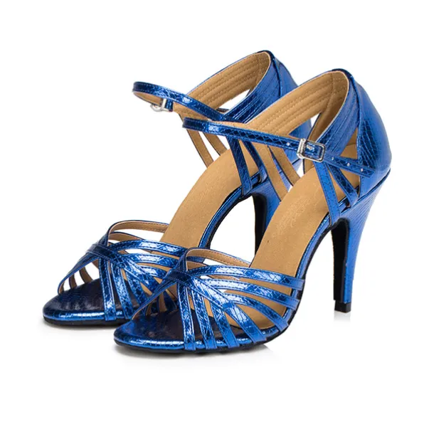 Women's Gold Strappy Latin Dance Shoes – Open-Toe High Heel Cuban Heel Sandals for Ballroom, Salsa, and Party Events