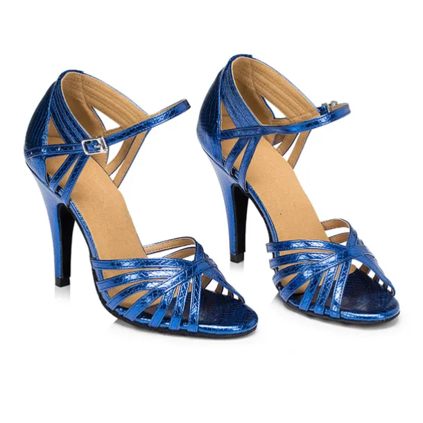 Women's Gold Strappy Latin Dance Shoes – Open-Toe High Heel Cuban Heel Sandals for Ballroom, Salsa, and Party Events