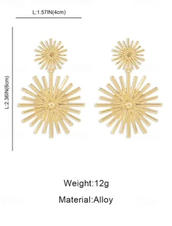 Women's Gold Sunburst Statement Earrings – Bold Geometric Drop Earrings for Parties, Weddings, and Special Occasions