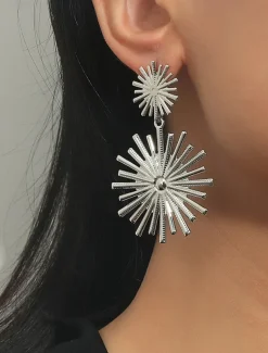 Women's Gold Sunburst Statement Earrings – Bold Geometric Drop Earrings for Parties, Weddings, and Special Occasions