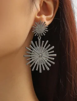 Women's Gold Sunburst Statement Earrings – Bold Geometric Drop Earrings for Parties, Weddings, and Special Occasions
