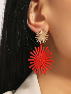 Women's Gold Sunburst Statement Earrings – Bold Geometric Drop Earrings for Parties, Weddings, and Special Occasions