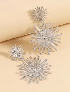 Women's Gold Sunburst Statement Earrings – Bold Geometric Drop Earrings for Parties, Weddings, and Special Occasions