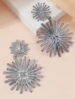 Women's Gold Sunburst Statement Earrings – Bold Geometric Drop Earrings for Parties, Weddings, and Special Occasions