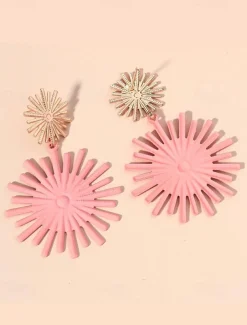 Women's Gold Sunburst Statement Earrings – Bold Geometric Drop Earrings for Parties, Weddings, and Special Occasions