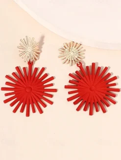 Women's Gold Sunburst Statement Earrings – Bold Geometric Drop Earrings for Parties, Weddings, and Special Occasions