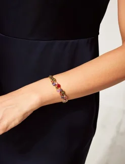 Women's Gold-Plated Copper Bracelet with Multicolor Cubic Zirconia - Elegant Jewelry for Special Occasions