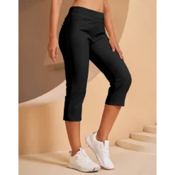 Women's Golf Capri 22Inch Performance Stretch Pants Black Red Dark Navy Pants Trousers Ladies Golf Attire Clothes Outfits Wear Apparel