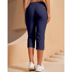 Women's Golf Capri 22Inch Performance Stretch Pants Black Red Dark Navy Pants Trousers Ladies Golf Attire Clothes Outfits Wear Apparel