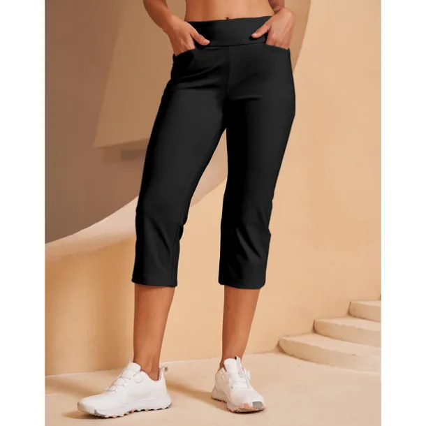 Women's Golf Capri 22Inch Performance Stretch Pants Black Red Dark Navy Pants Trousers Ladies Golf Attire Clothes Outfits Wear Apparel