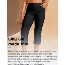 Women's Golf Capri 22Inch Performance Stretch Pants Black Red Dark Navy Pants Trousers Ladies Golf Attire Clothes Outfits Wear Apparel