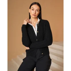 Women's Golf Cardigan Black White Long Sleeve Top Ladies Golf Attire Clothes Outfits Wear Apparel