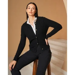 Women's Golf Cardigan Black White Long Sleeve Top Ladies Golf Attire Clothes Outfits Wear Apparel