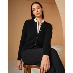 Women's Golf Cardigan Black White Long Sleeve Top Ladies Golf Attire Clothes Outfits Wear Apparel