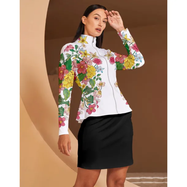 Women's Golf Cardigan for Winter Long Sleeve Top Floral Print Ladies Golf Attire Clothes Outfits Wear Apparel