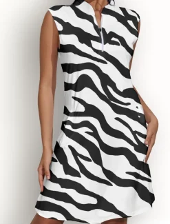 Women's Golf Dress Black Sleeveless Sun Protection Tennis Outfit Ladies Golf Attire Clothes Outfits Wear Apparel