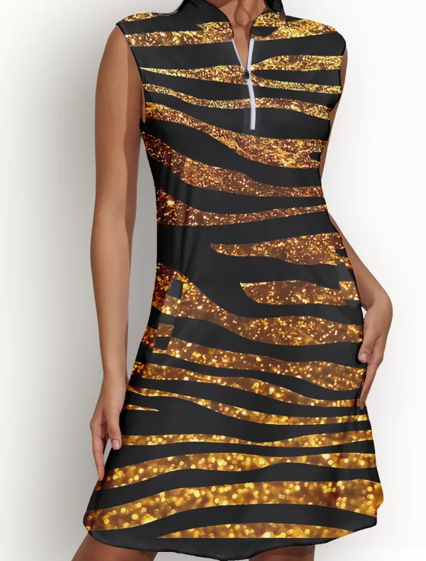 Women's Golf Dress Black Sleeveless Sun Protection Tennis Outfit Ladies Golf Attire Clothes Outfits Wear Apparel