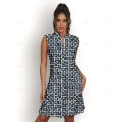 Women's Golf Dress Black Sleeveless Floral Ladies Golf Attire Clothes Outfits Wear Apparel