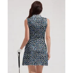 Women's Golf Dress Black Sleeveless Floral Ladies Golf Attire Clothes Outfits Wear Apparel