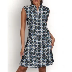 Women's Golf Dress Black Sleeveless Floral Ladies Golf Attire Clothes Outfits Wear Apparel