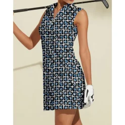Women's Golf Dress Black Sleeveless Floral Ladies Golf Attire Clothes Outfits Wear Apparel