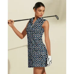 Women's Golf Dress Black Sleeveless Floral Ladies Golf Attire Clothes Outfits Wear Apparel
