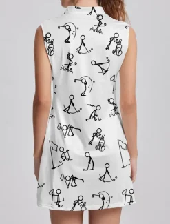 Women's Golf Dress Black White Sleeveless Cartoon Ladies Golf Attire Clothes Outfits Wear Apparel