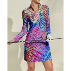 Women's Golf Dress Blue Long Sleeve Ladies Golf Attire Clothes Outfits Wear Apparel