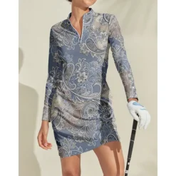 Women's Golf Dress Blue Long Sleeve Ladies Golf Attire Clothes Outfits Wear Apparel