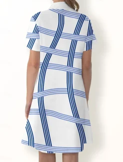 Women's Golf Dress Blue Short Sleeve Sun Protection Dress Ladies Golf Attire Clothes Outfits Wear Apparel