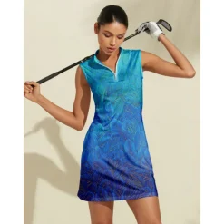 Women's Golf Dress Blue Sleeveless Ladies Golf Attire Clothes Outfits Wear Apparel