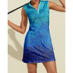 Women's Golf Dress Blue Sleeveless Ladies Golf Attire Clothes Outfits Wear Apparel