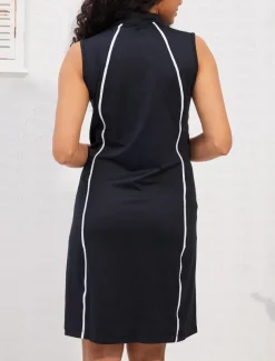 Women's Golf Dress Golf Apparel Navy Black Sleeveless Sun Protection Lightweight Dress Tennis Outfit Patchwork Ladies Golf Attire Clothes Outfits Wear Apparel