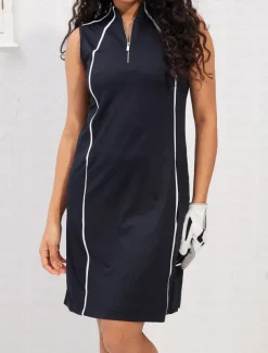 Women's Golf Dress Golf Apparel Navy Black Sleeveless Sun Protection Lightweight Dress Tennis Outfit Patchwork Ladies Golf Attire Clothes Outfits Wear Apparel